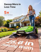 VEVOR Walk-Behind Hand Push Floor Sweeper, Manual Floor Sweeper Non-Electric with 25.6" Sweeping Width, 5 Gallons Waste Container & Adjustable Folding Handle for Yards Walkways Patios Garages - Green - Image 2