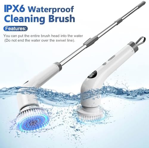 Qimedo Upgrade Rechargeable Electric Scrubber for Cleaning, 45-inch Handheld Spin Scrubber with Extended Long Handle, Cordless Power Dish Scrubber with 6 Brushes for Bathtub Grout Tile Floor - Image 6