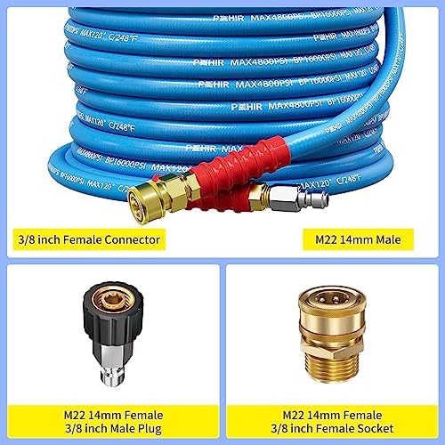 POHIR 150ft Pressure Washer Hose 3/8" 4800 PSI, Kink Resistant Industrial Grade Hose with Quick Connect Ends and Adapters for Hot & Cold Water up to 248°F, Steel Wire Braided Hose for Power Washing - Image 5