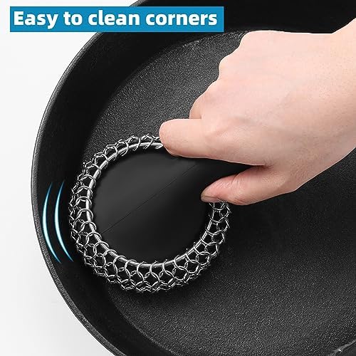 Cast Iron Scrubber,Stainless Chainmail Scrubber with Handle,Black - Image 4