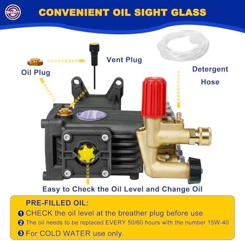 Pressure Washer Pump Max 4400 PSI 4 GPM, 1" Shaft Horizontal Gas Power Washer Pump Replacement, Direct Drive Triplex Plunger Replacement Pump with Pressure Adjustment Unloader - Image 3