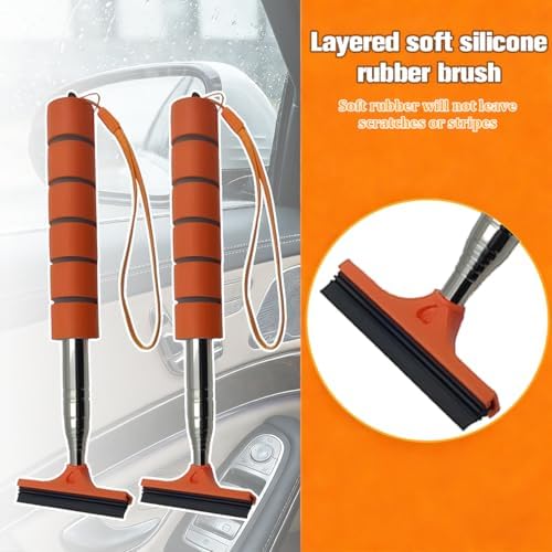 2PCS Car Side Mirror Squeegee, Retractable Vehicle Rear View Mirror Cleaning Wiper for Rainy Foggy Weather, Portable Auto Window Glass Cleaner Squeegee, Universal Fit (Orange) - Image 5