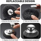 Steel Wool Scrubber with Handle, Upgrade Heavy Duty Stainless Steel Dish Scrubber for Cleaning Dishes, Iron Pots, Stoves, Kitchen Sink (3 pcs) - Image 3