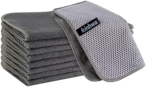 KinHwa Kitchen Dish Washcloths Microfiber Gray with Poly Scour Scrub Side by KinHwa