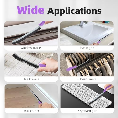 FOOGWEE Hard Bristle Crevice Cleaning Brush - Cleaning Supplies - Grout Cleaning Brushes for Household Use - Crevice Cleaning Tool for Bathroom, Home and Kitchen (3, Purple) - Image 6