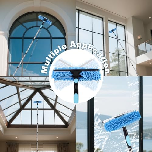 Window Squeegee Cleaner Tool with Extension Pole: 2-in-1 Window Cleaning Kit - 86.6 Inch Telescopic Long Window Cleaning Tool for High Windows Car Glass - with 2 Microfiber Cloth & Squeegee Blade - Image 7