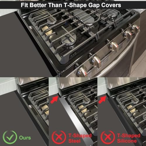 Stove Gap Covers - Stainless Steel, Stove Gap Filler | Oven Gap Cover | Heat Resistant & Easy To Clean Stove Counter Gap Cover | Gaps Filler Between Stove and Counter Guard (Black, 23.5"L, 0.9" W) - Image 2
