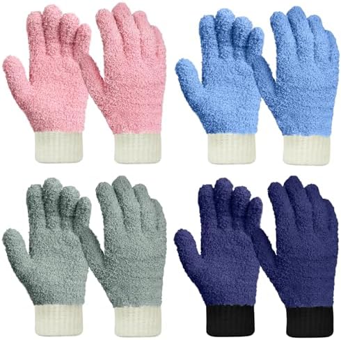 MIG4U 4 Pairs Microfiber Gloves - Dusting Gloves for House Cleaning - Washable Blind Cleaner Duster Tool (Blue/Pink/Gray/Navy,S/M) by MIG4U