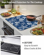 Navy Blue Coastal Stove Top Covers for Electric Stove, Summer Beach Induction Cooktop Cover Protector, Ocean Coral Starfish Conch Range Mat for Glass Top Stove, Kitchen Dish Drying Mat, 24"x21" - Image 5