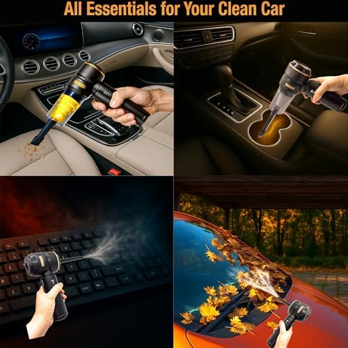 5-in-1 Cordless Car Vacuum & Air Duster, 18000Pa Powerful Suction, Portable Handheld Vacuum with Blower & Inflator Modes, USB-C Rechargeable with Multi Nozzles & Pet Hair Removal Glove (Black) - Image 5