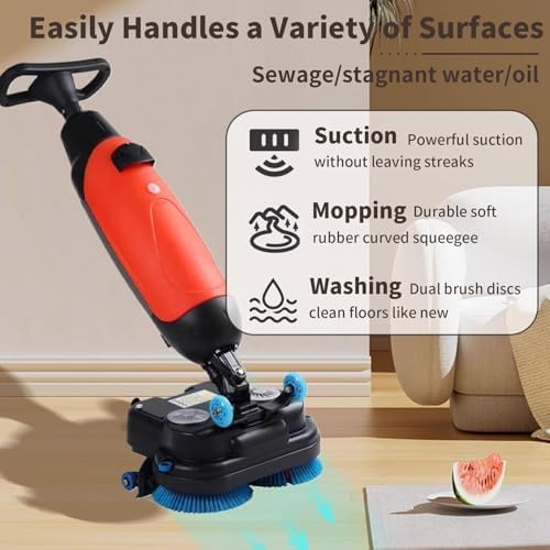 Floor Polisher, Cordless Mini Floor Buffer Scrubber, Ultra Portable, 120Min Battery, 17" Clean Path, 240RPM for Home Office Bathroom Small Commercial Areas, Red - Image 2