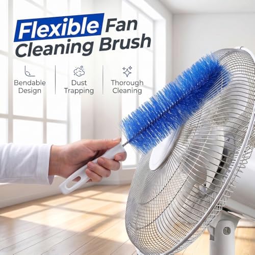 Fan Cleaning Brush, Bendable Microfiber Head, Microfiber Duster for Electric Fan and Blind, Reusable Dust Remover Washable ldeal for Electric Fans Air Conditioning, Home Car Vents, Curtain (Blue 2PCS) - Image 2