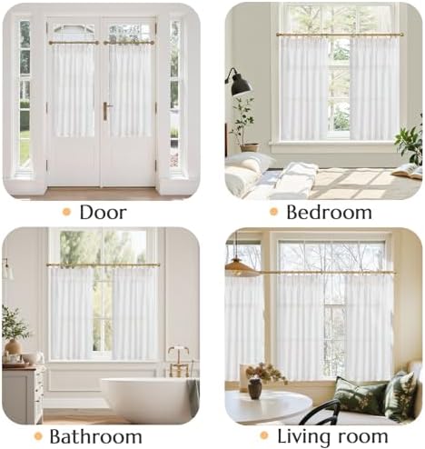 jinchan Linen Pinch Pleated Back Tab Tier Curtains, 38x45, White - Image 4