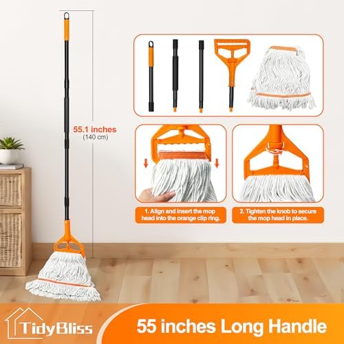 TidyBliss Commercial Mop with 3 Replacement Heads for Concrete Tile - Image 3