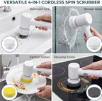 Electric Spin Scrubber - Cordless IPX7 Waterproof Shower Scrubber with 2 Speed Settings and 6 Replaceable Heads，Electric Cleaning Brush for Bathroom，Kitchen and Windows - Image 5