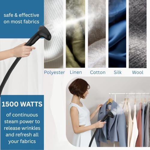 SALAV GS18 Full-Size Clothes Steamer - 1500W Power, 1.8L Water Tank, 60-Min Garment Steam, Iron Clothing, Adjustable Pole & Wheels for Easy Storage, Professional Standing Steamer for Clothes, White - Image 2