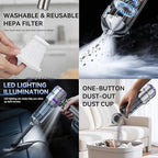 Car Vacuum Cleaner High Power 20000Pa – Cordless Handheld Mini Vacuum & Air Duster for Car & Desk, Home, Office & Camping, Ideal Gift for Men & Women, 6000mAh Battery (Fast Charging Edition - Black) - Image 6