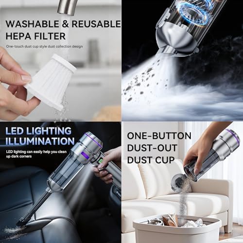 Car Vacuum Cleaner High Power 20000Pa – Cordless Handheld Mini Vacuum & Air Duster for Car & Desk, Home, Office & Camping, Ideal Gift for Men & Women, 6000mAh Battery (Fast Charging Edition - Black) - Image 6