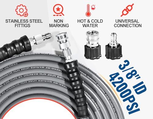 YAMATIC 3/8" Non-Marking Pressure Washer Hose 150 FT, Swivel Quick Connect - Image 2