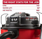 Vacmaster VJH1211PF 1101 12-Gal 5.5 Peak HP Heavy-Duty Wet/Dry Vac Red - Image 3