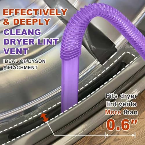 Sealegend Dryer Lint Vacuum Attachment Hose Compatible with Dyson V15 V12 V11 V10 V8 V7 Gen5 Cordless Vacuum Cleaner, Flexible Dryer Vent Cleaner Kit Lint Removal Tool Purple - Image 3