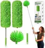 Cobweb Duster with Extension Pole, Washable Cleaning Duster Kit with 3 Duster Heads, Cobweb Duster, Corner Brush, Aluminum Telescoping Pole for high Ceiling Fan，Spider Web Brush with Extension Pole by Unknown