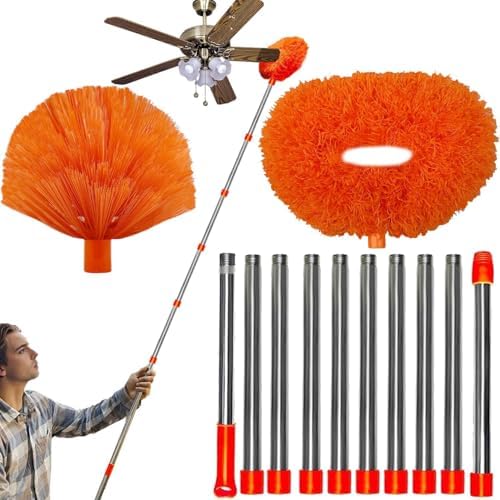 20+ Feet High Reach Dusting Kit, Cobweb Duster & Ceiling Fan Duster with 3-14 ft Extension Pole for Cleaning, Microfiber Feather Duster Cleaner for Cleaning Walls Bookshelves Furniture Door Window by BetterproductsBetterlife