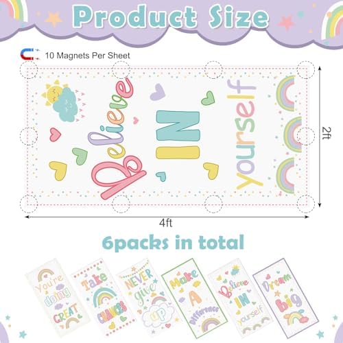 6pcs Classroom Inspirational Fluorescent Magnetic Light Cover,2x4 FT Pastel - Image 2