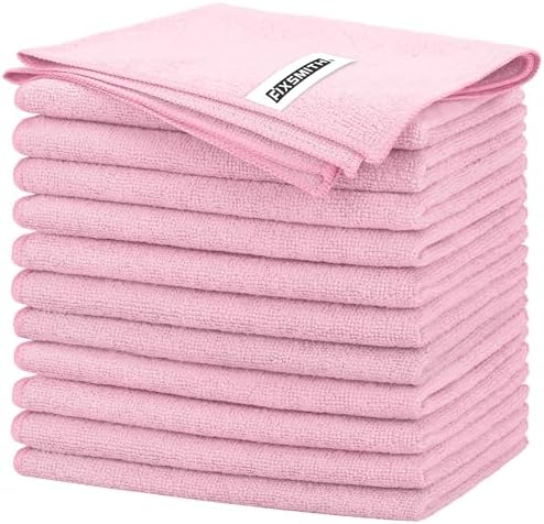 FIXSMITH Pink Microfiber Cleaning Cloth -Pack of 12, Highly Absorbent Cleaning Rags, 16"X12" All Purpose Cleaning Towels for Housekeeping, Kitchen, Car, Lint Free and Reusable Microfiber Towels by FIXSMITH