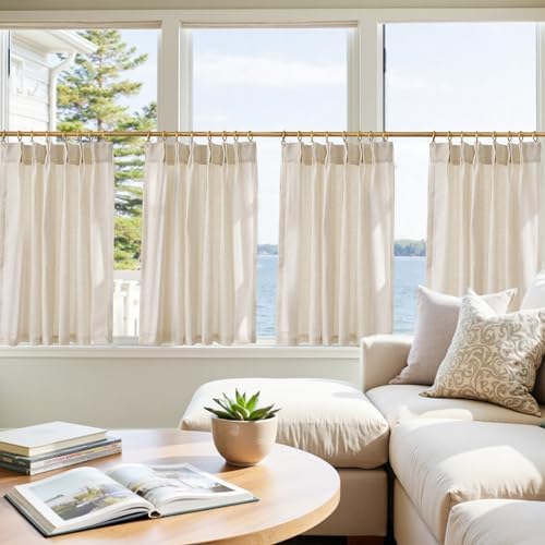 jinchan Pinch Pleated Linen Back Tab Tier Curtains, 26x36, Natural - Image 2
