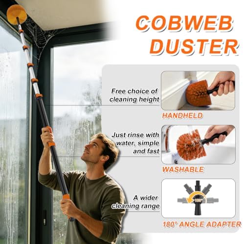 Buyplus 30FT Reach Solar Panel Cleaning Brush Kit with 5-24FT Telescoping Pole, Water Fed Window Cleaner Tool with 20" Brush, Soap Dispenser, Cobweb Duster, Squeegee for Roof, RV, Gutter, Deck,Orange - Image 5