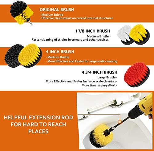 Drill Brush Attachments 20 PCS Scrub Pads & Sponge Power Scrubber Brush with Extend Long Rod All Purpose for Grout, Bathroom Surface, Sinks, Corner, Car Detailing, Carpet, Floor, Laundry Room Cleaning - Image 6