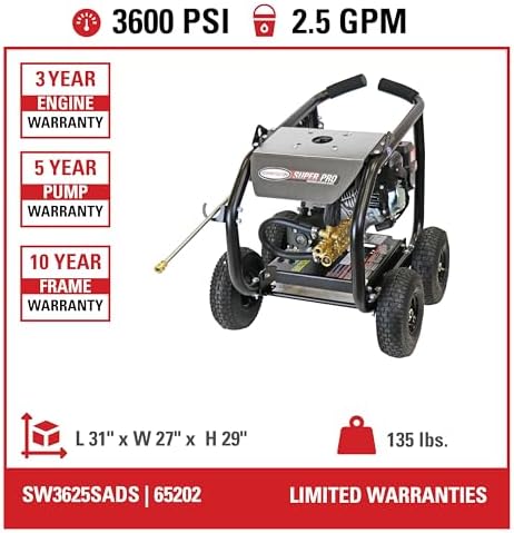 Simpson Cleaning 3600 PSI Gas Pressure Washer, 2.5 GPM Power Washer for Industrial Use, CRX210 Engine, 25-Foot Hose, SuperPro Roll-Cage, 49-State (SW3625SADS-S) - Image 3