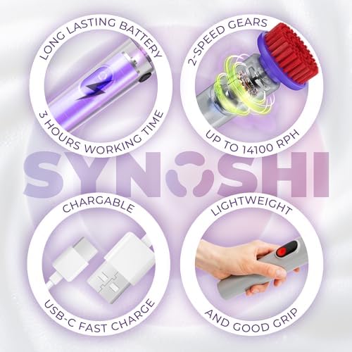 Synoshi PRO Electric Spin Scrubber Long Handle – Cordless Shower Scrubber - Image 6