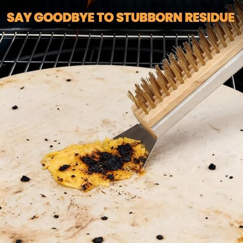 Thornfield 26” Pizza Oven Brush with Scraper - Heat Resistant Brass Bristles, Extra Long Handle - Compatible with Ooni Ovens, Outdoor Ovens, BBQ Tools, Baking Stones and Griddles- Includes Spare Head - Image 2