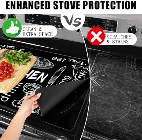 Black Stove Top Covers for Electric Stove, Mother Day Stove Cover Heat Resistant Glass Stove Top Pad, Kitchen Farm Decor Seasonal Induction Cooktop Protector Stove Top Mat Washable Oven Cover - Image 3