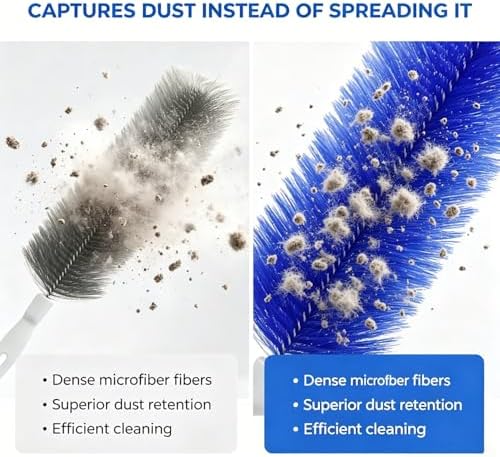 Bendable Microfiber Head,Reusable Dust Remover，Fan Cleaning Brush Washable and Reusable; Suitable for Ceiling Fan Blades, Blinds, Air Conditioner Vents, and Car Interiors (Black-2pcs+Blue-2pcs) - Image 3
