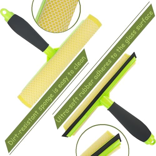 Shower Squeegee Window Squeegee Cleaner for Shower Doors Glass, 2 in 1 Window Cleaning Tool Window Scrubber Handheld Squeegee for Car Windshield with Sponge and Rubber Squeegee, Green - Image 5