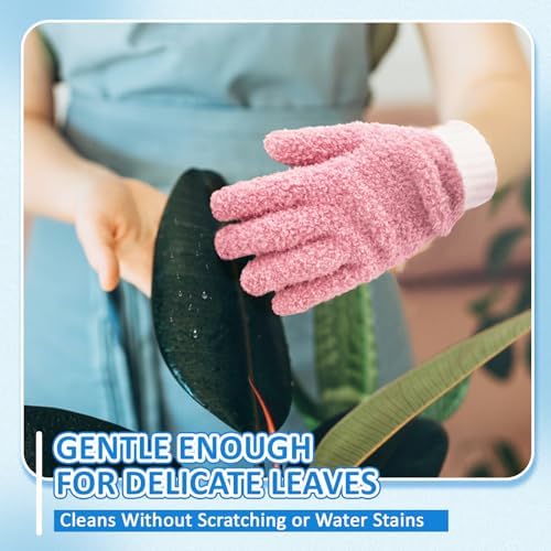 MIG4U Microfiber Dusting Gloves House Cleaning Glove for Blinds, Windows, Shutters, Furniture, and Car, Reusable Lint-Free Pink 2 Pairs S/M - Image 5