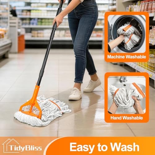 TidyBliss Commercial Mop Heavy Duty with 55” Long Handle (Orange) - Image 5
