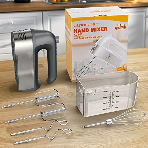 Hand Mixer Electric, 450W Kitchen Mixers with Scale Cup Storage Case, Turbo Boost/Self-Control Speed + 5 Speed + Eject Button + 5 Stainless Steel Accessories, For Easy Whipping Dough, Cream, Gray - Image 7