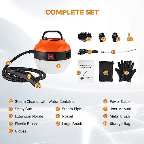 BEAMNOVA Power Car Steamer for Auto Detailing High Pressure Handheld Steam Cleaner with 1.4L 0.37Gal Water Tank 2500W Portable Electric Steam Cleaning Machine Home Use Kitchen Floors Tools - Image 3