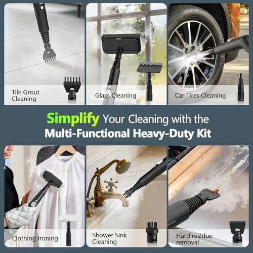 Handheld Steam Cleaner, 3S Instant Heat, 1350W High-Pressure Steamer, Multi-Surface Cleaner for Grout, Tile, Bathroom, Kitchen & Car, Chemical-Free, Continuous Refill - Image 3