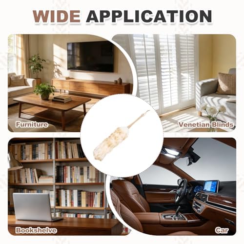 uxcell Wool Duster, 24.4" Natural Feather Cleaner Household Cleaning Duster with Solid Wooden Handle for Cleaning Fans Window Blinds Shelves Furniture, White Coffee - Image 7