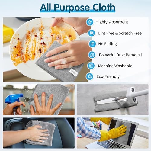 FIXSMITH Grey Microfiber Cleaning Cloth -Pack of 8, Highly Absorbent Cleaning Rags, 16"X12" All Purpose Cleaning Towels for Housekeeping, Kitchen, Car, Lint Free and Reusable Microfiber Towels - Image 5