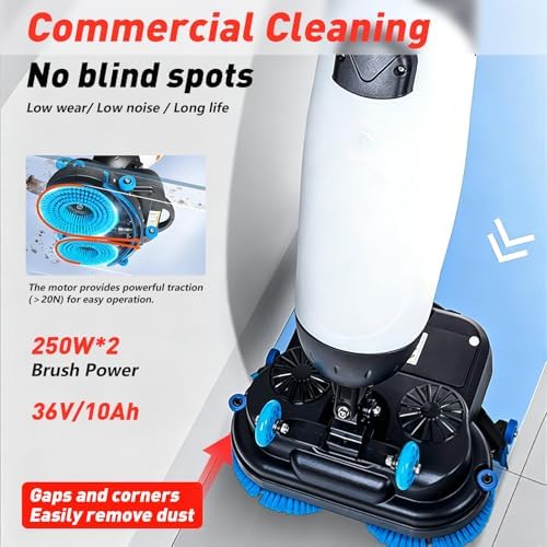 Walk Behind Floor Scrubber, Commercial Floor Cleaning Machine with Dual Brushes, 360° Swivel Head, 13000 Sqft/H, 90~120Min Runtime for Workshops, Garages & Large Floor Areas White - Image 4