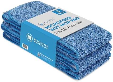 Microfiber Wholesale 24 inch Microfiber Mop Pads - Machine Washable, Reusable, Refills & Replacement Wet Mop Heads Compatible with Any Microfiber Flat Mop System (3 Pack) by MicrofiberWholesale
