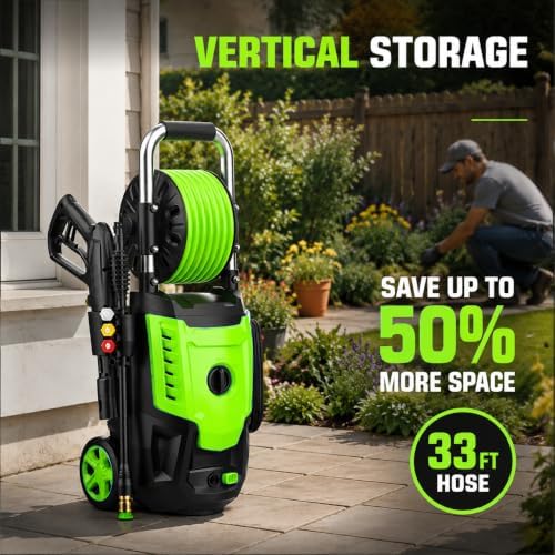 2026 New Electric Pressure Washer 4800 PSI 4.0GPM High Power Washer with 33ft Hose Reel,4 Nozzles and Foam Cannon for Cars/Home/Driveways/Patios/Fences, Green - Image 7