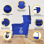 Matthew Cleaning Blue 44Quart Commercial Mop Bucket INCL.Wet String Mop& 19'' Industrial Wet Floor Sign with Side Press Wringer On Wheels,Tandem Portable Floor Cleaning Wavebrake,Ideal for Household - Image 3
