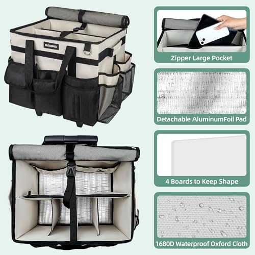 Large Rolling Cleaning Caddy Bag with Wheels, with Detachable Trolley, Cleaning Bags on Wheels for Housekeepers, Cleaning Cart Supplies Organizer for Home, Car, Picnic (Beige) - Image 4